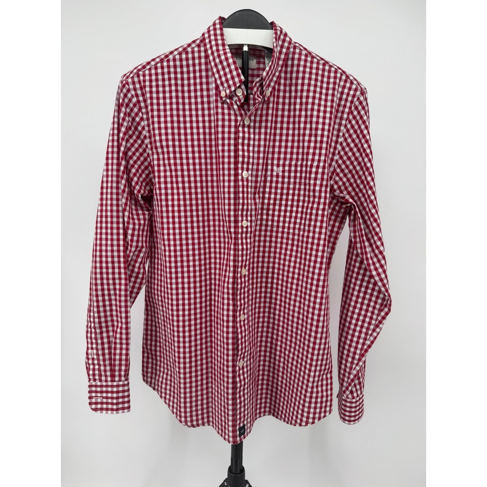 Dockers Mens Red White Gingham Long Sleeve Button Down Shirt Medium